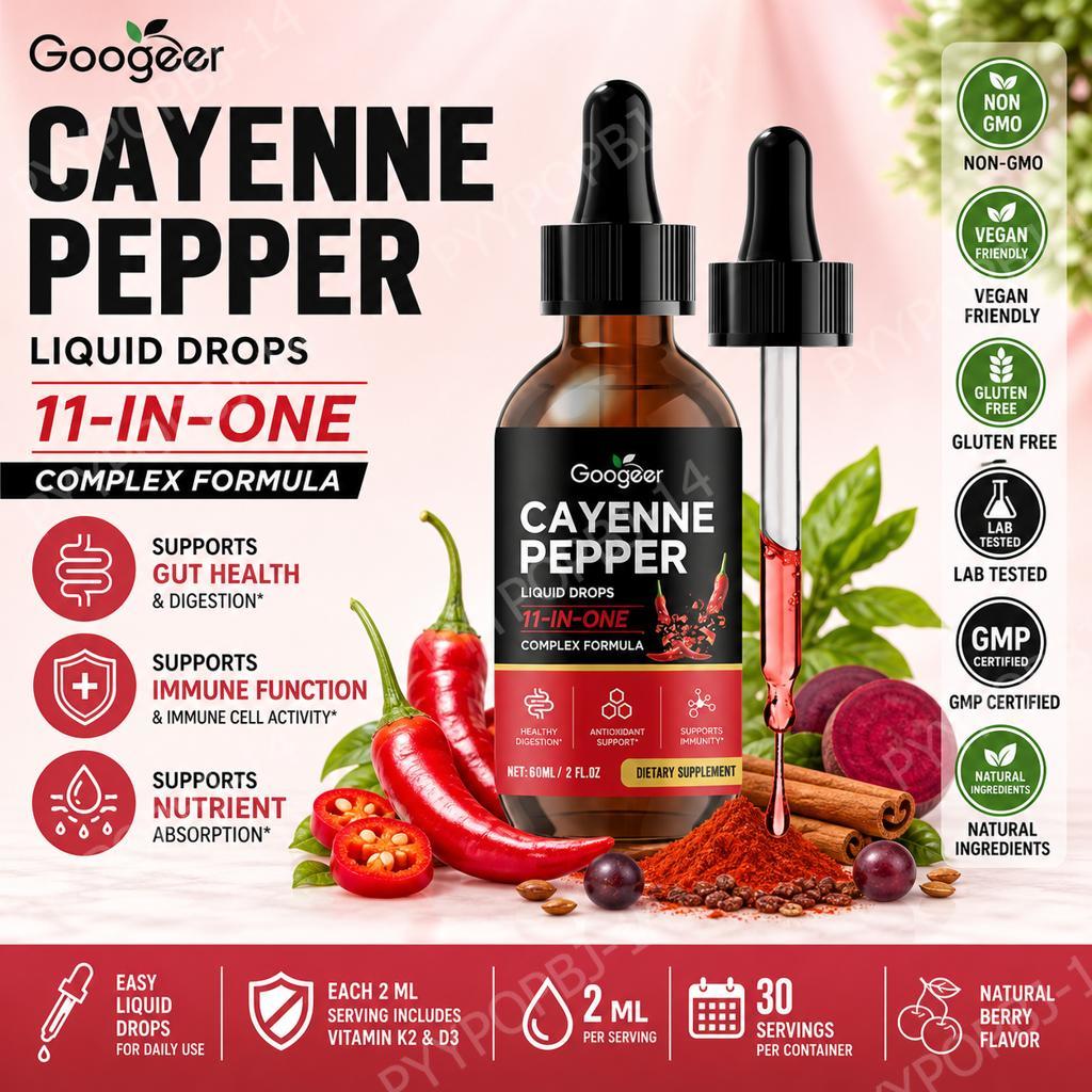 Vitamin D3 K2 Drop - Gotas Líquidas de Pimienta Cayenne Googeer,